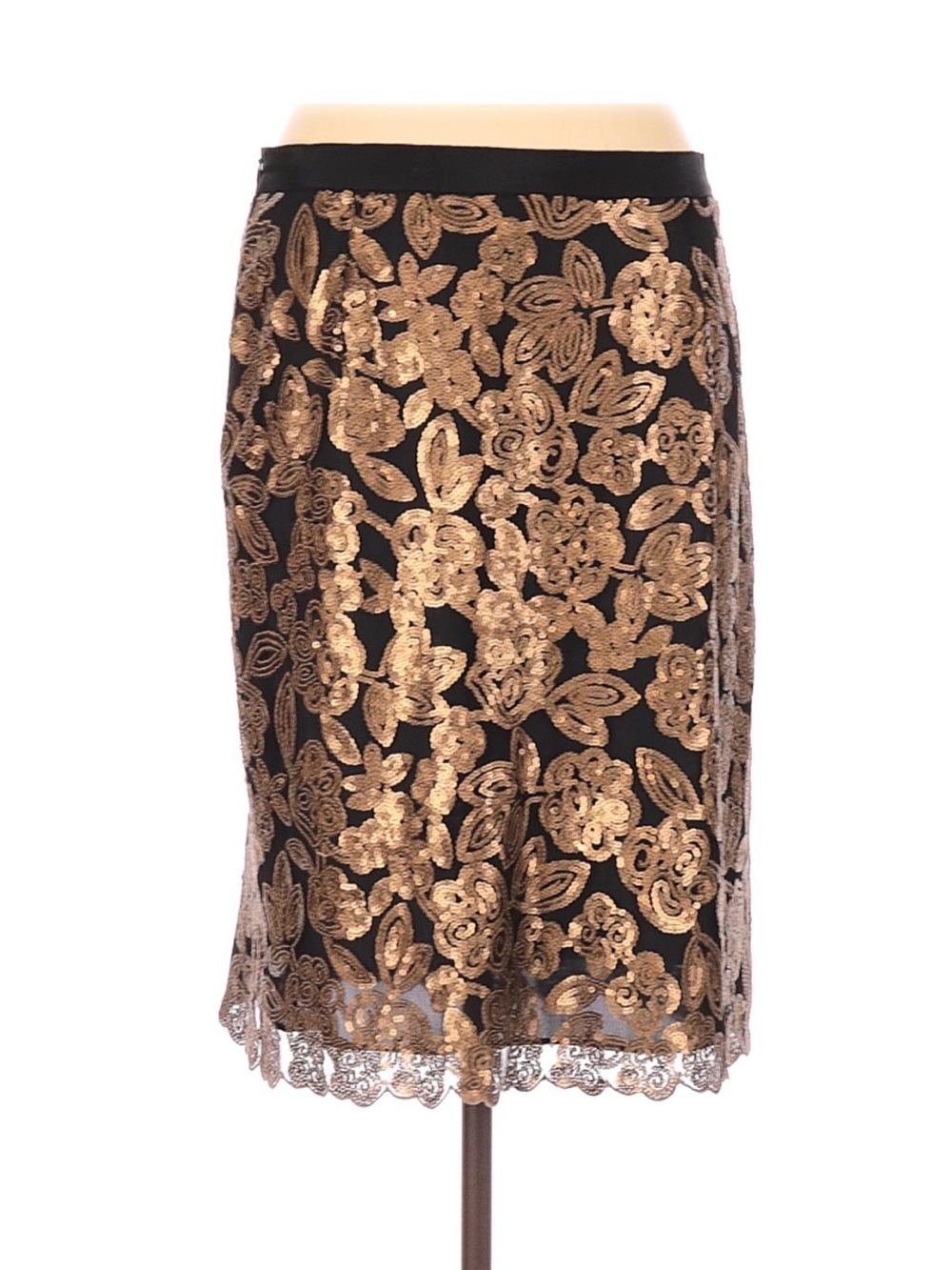 Boden Gold Sequin and Black Floral Lace Skirt Sz 12 (US)